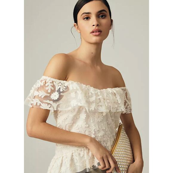 By Anthropologie Textured Off-The-Shoulder Blouse - Picture 1 of 8